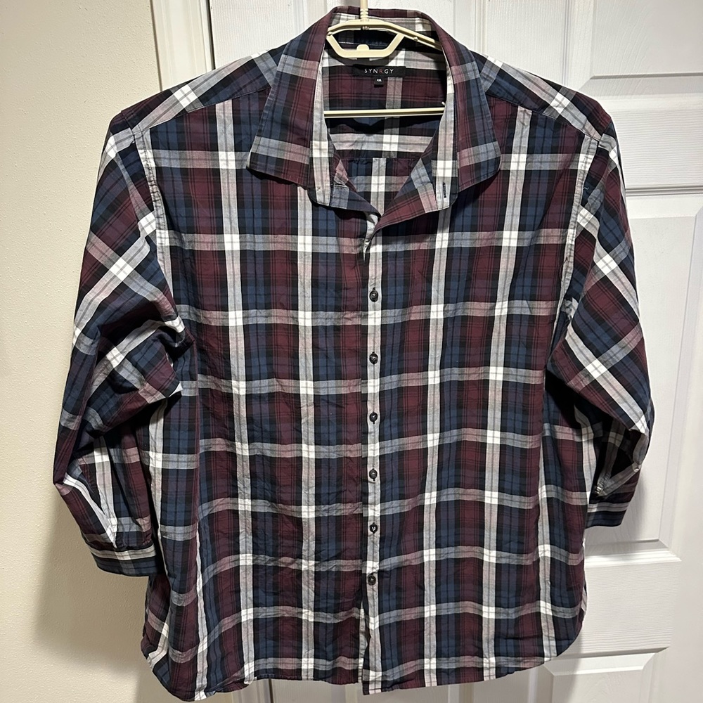Synergy Men’s Casual Shirt Blue and Red Plaid 4XL.